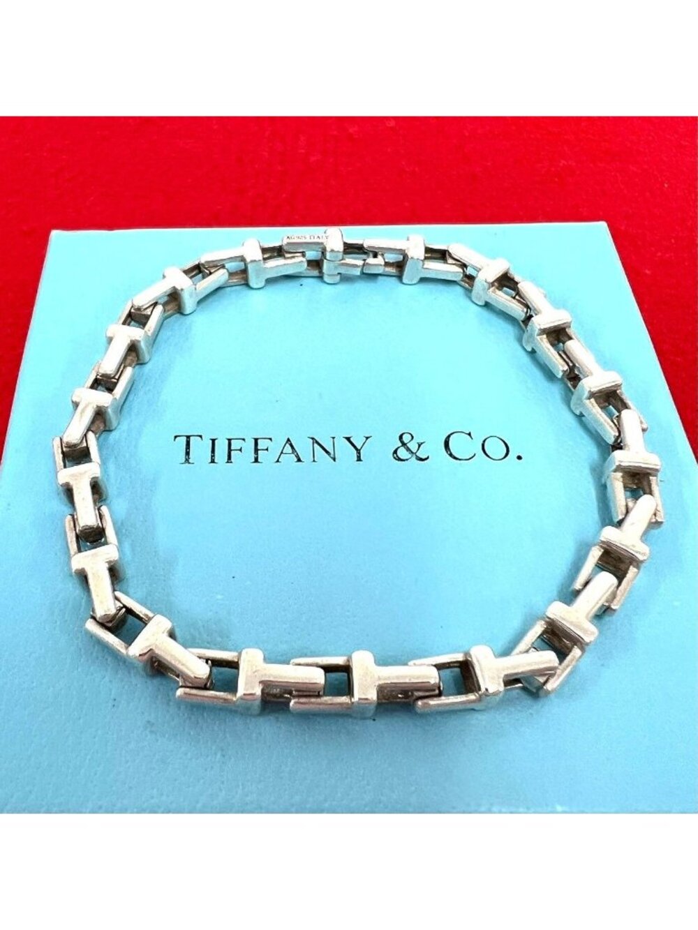 Tiffany & Co T Narrow Bracelet 925 Sterling Silver Chain Bangle